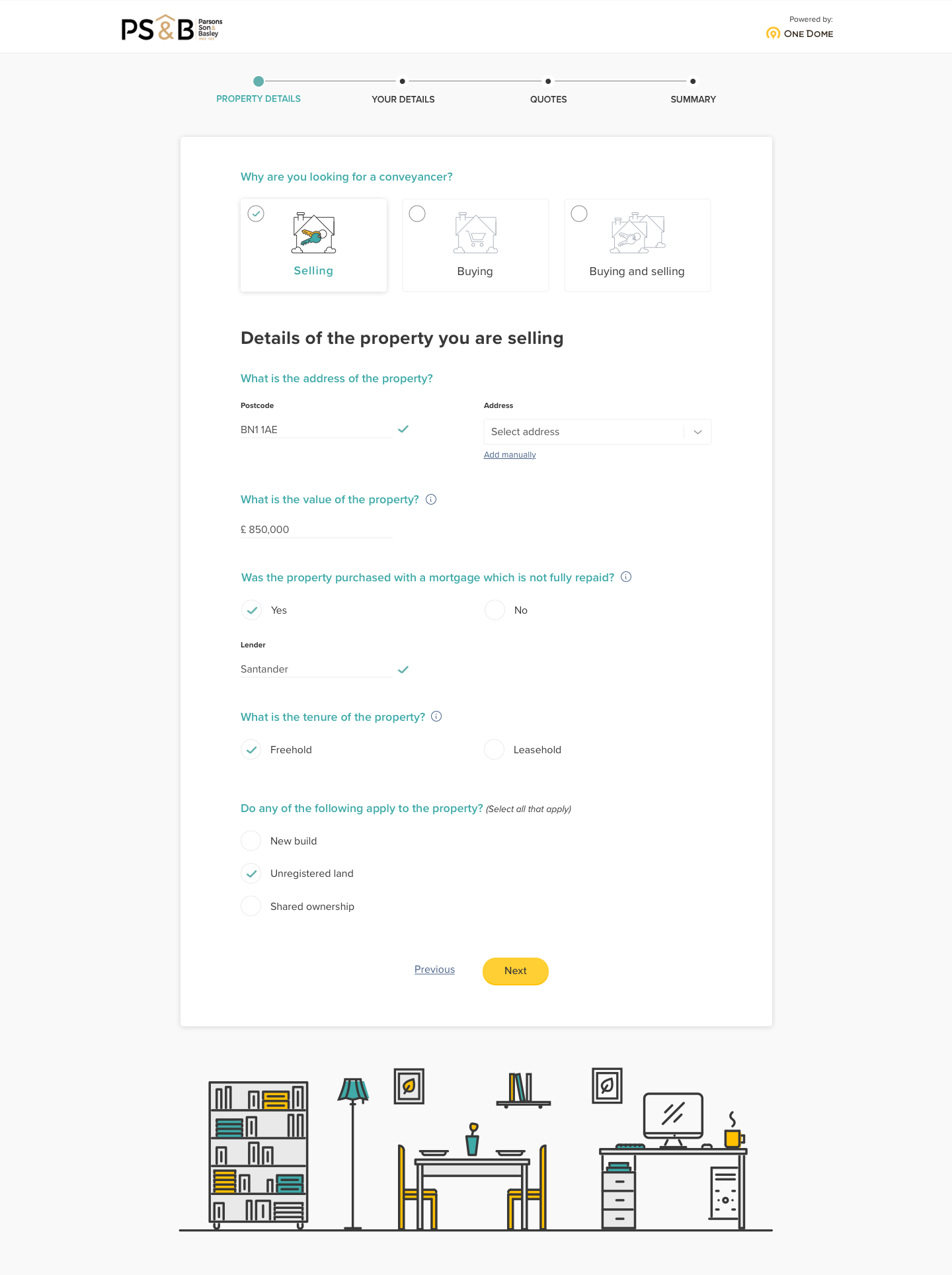Conveyancing marketplace screen