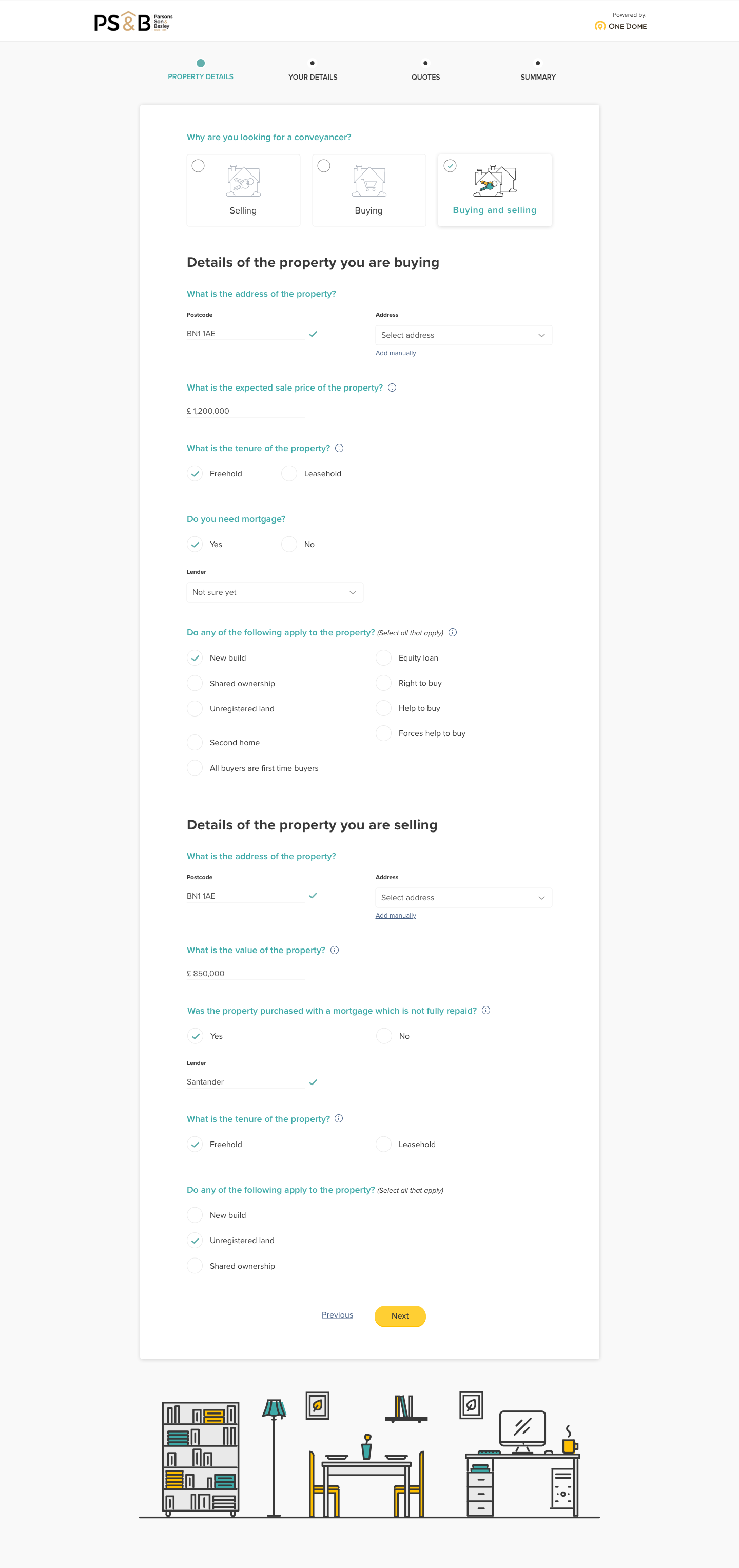 Conveyancing marketplace screen