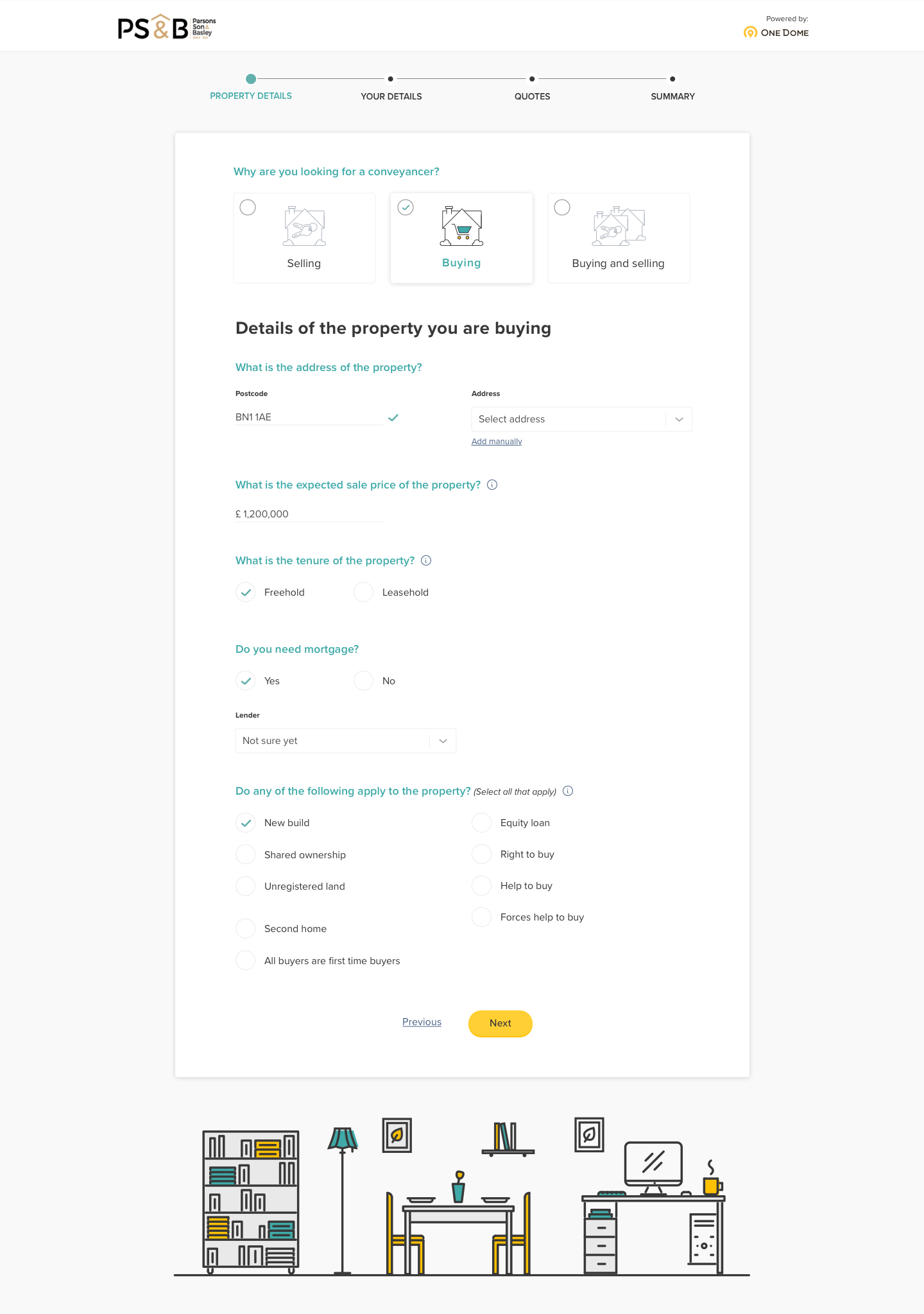 Conveyancing marketplace screen