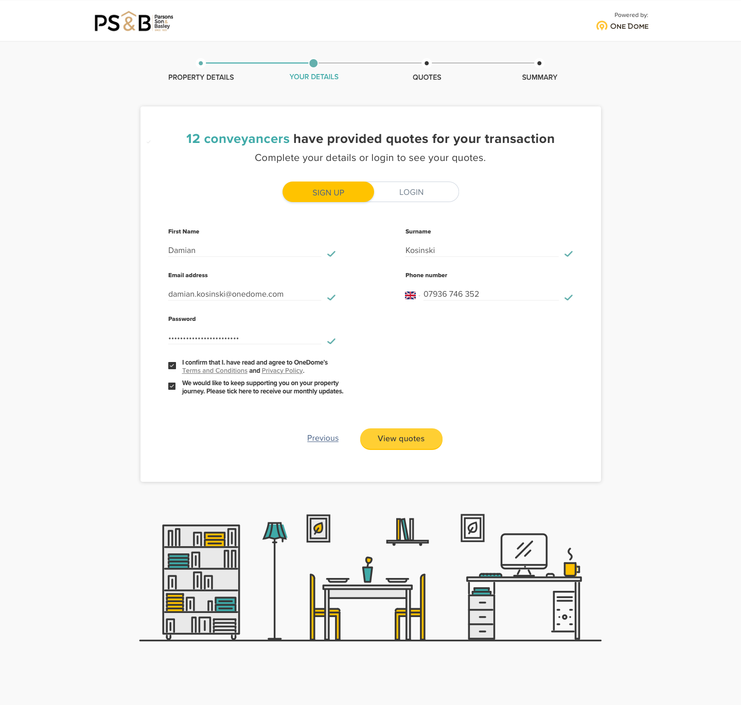 Conveyancing marketplace screen